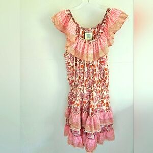 Bell By Alicia Bell Silk Orange Pink Floral Mini Dress